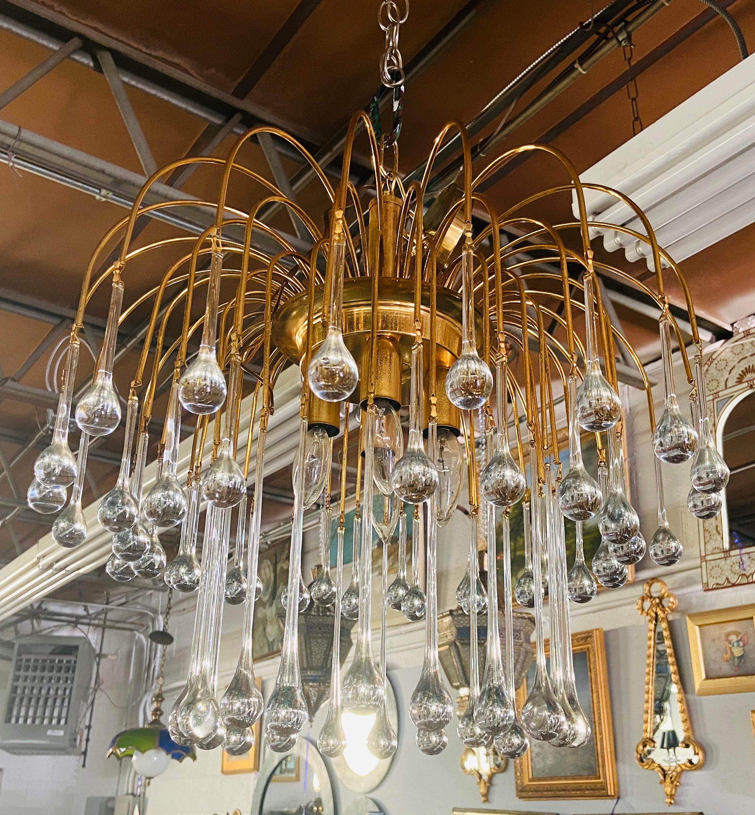 Mid-Century Modern Italian Murano Crystal Teardrop Waterfall Chandelier  In Good Condition In Plainview, NY