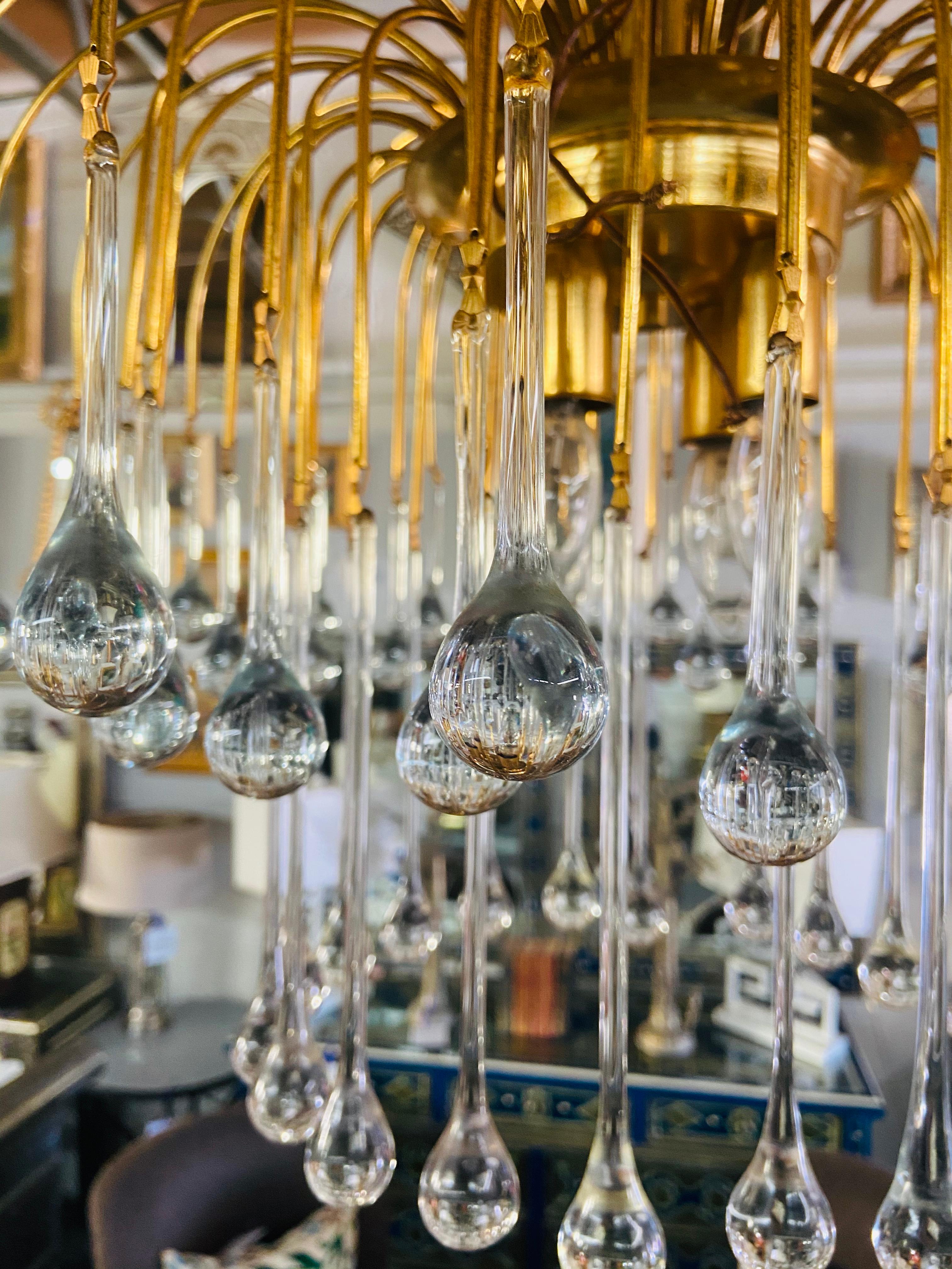 Mid-Century Modern Italian Murano Crystal Teardrop Waterfall Chandelier 3