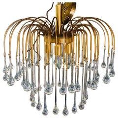 Mid-Century Modern Italian Murano Crystal Teardrop Waterfall Chandelier 