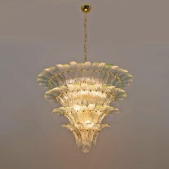 Mid-century Modern Italian Murano Glass and Brass Palmette Chandelier