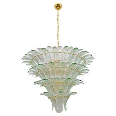 Mid-century Modern Italian Murano Glass and Brass Palmette Chandelier