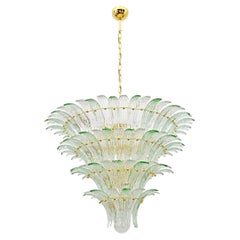 Mid-century Modern Italian Murano Glass and Brass Palmette Chandelier