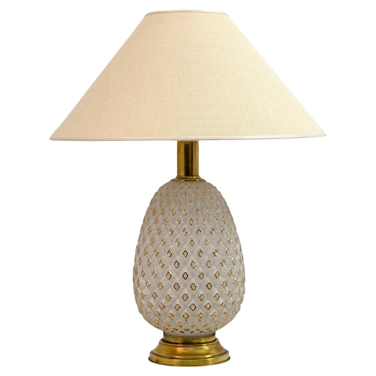 Mid-Century Modern Italian Murano Glass and Brass "Pineapple" Table Lamp, 1970s  For Sale