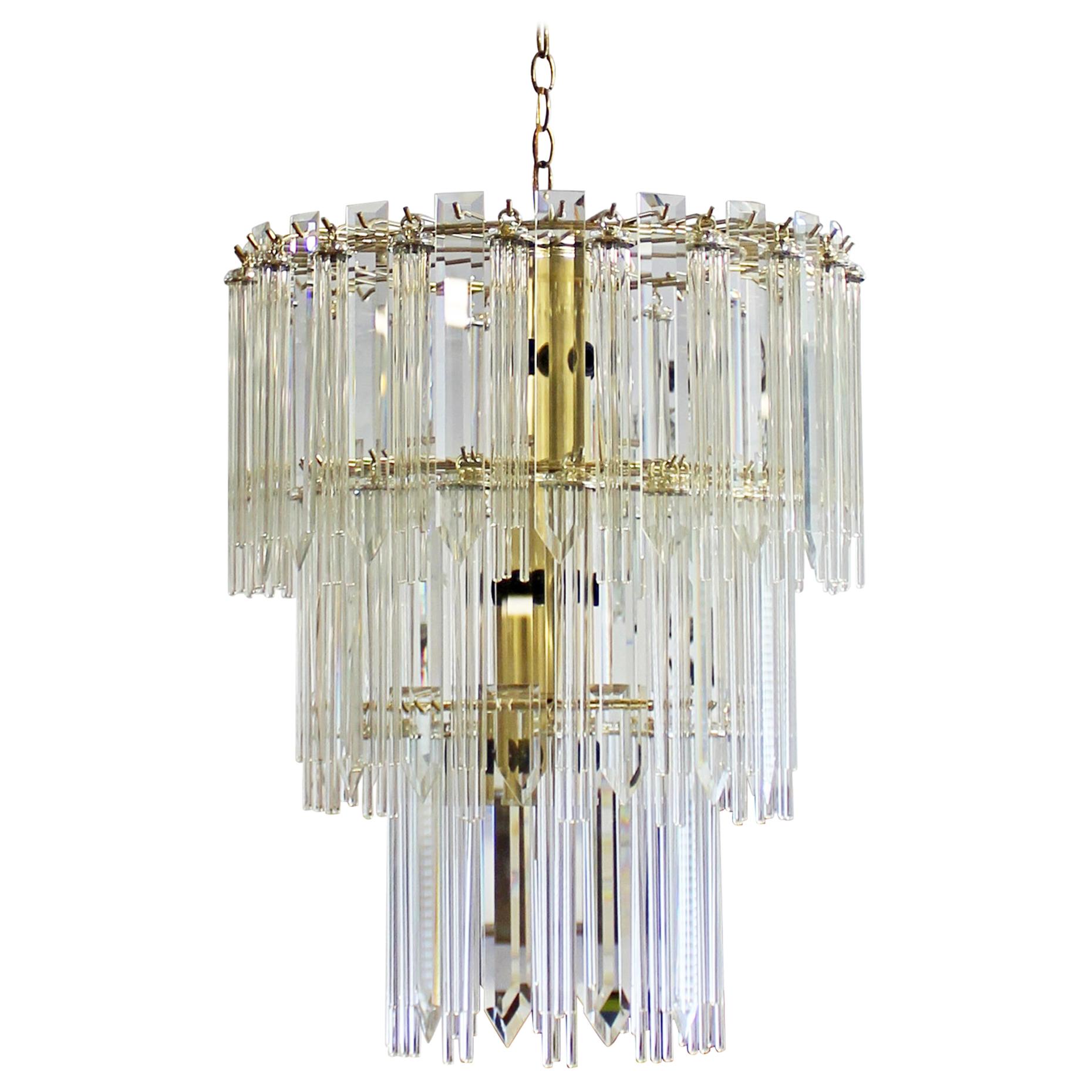 Mid-Century Modern Italian Murano Glass and Brass Tiered Chandelier, 1970s