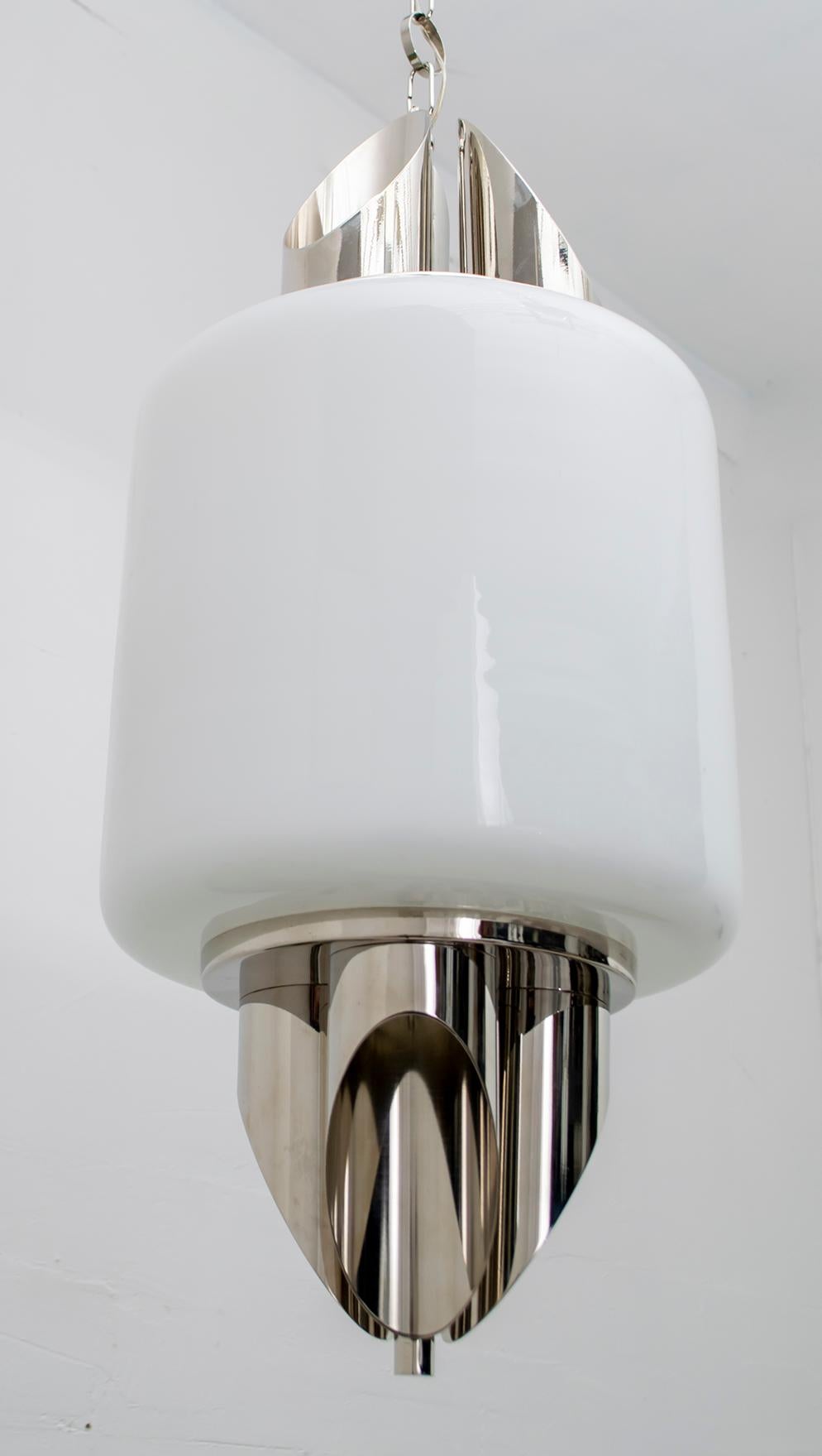 Mid-Century Modern Italian Murano Glass and Chrome Ceiling Lamp, Selenova, 1970s For Sale 3