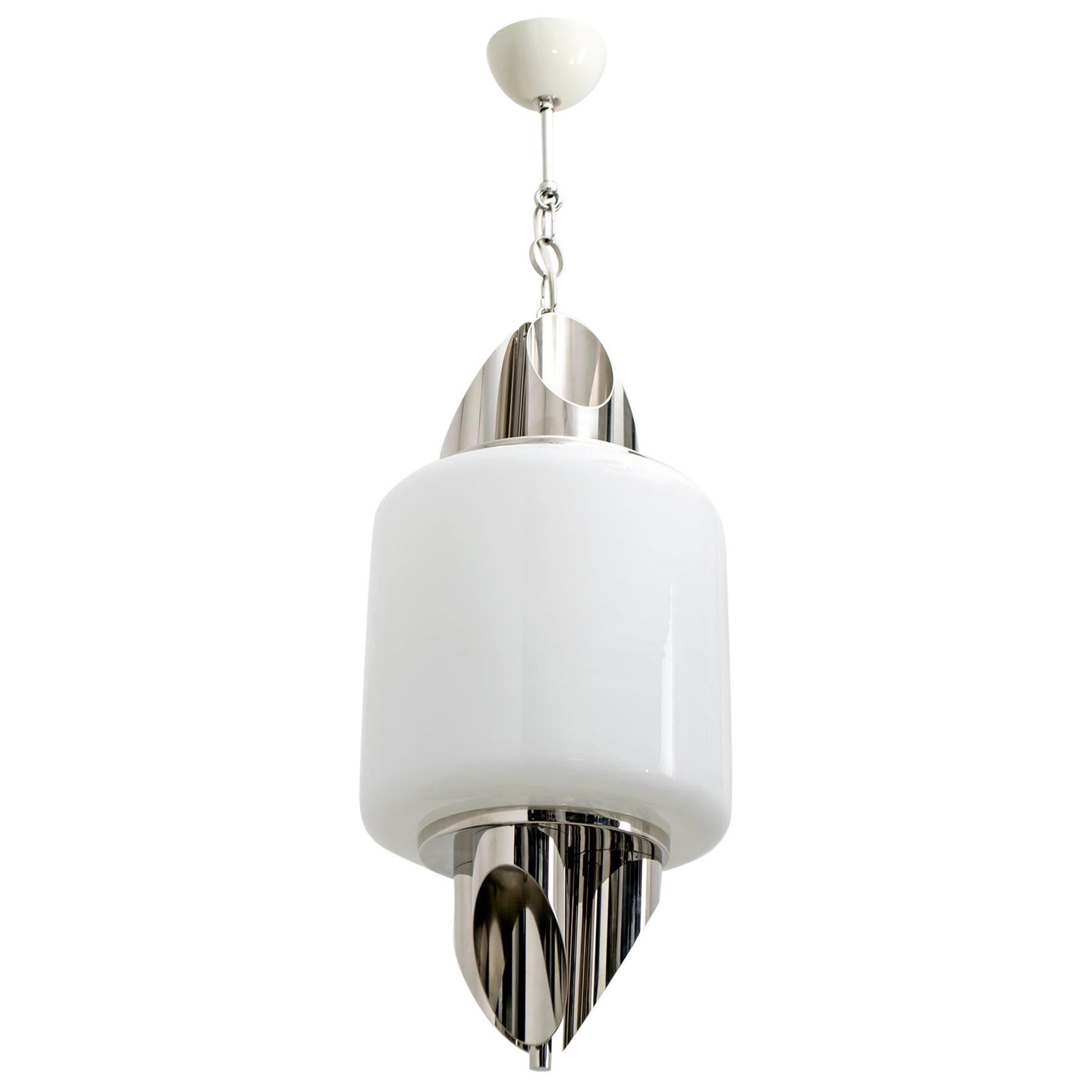 Mid-Century Modern Italian Murano Glass and Chrome Ceiling Lamp, Selenova, 1970s For Sale