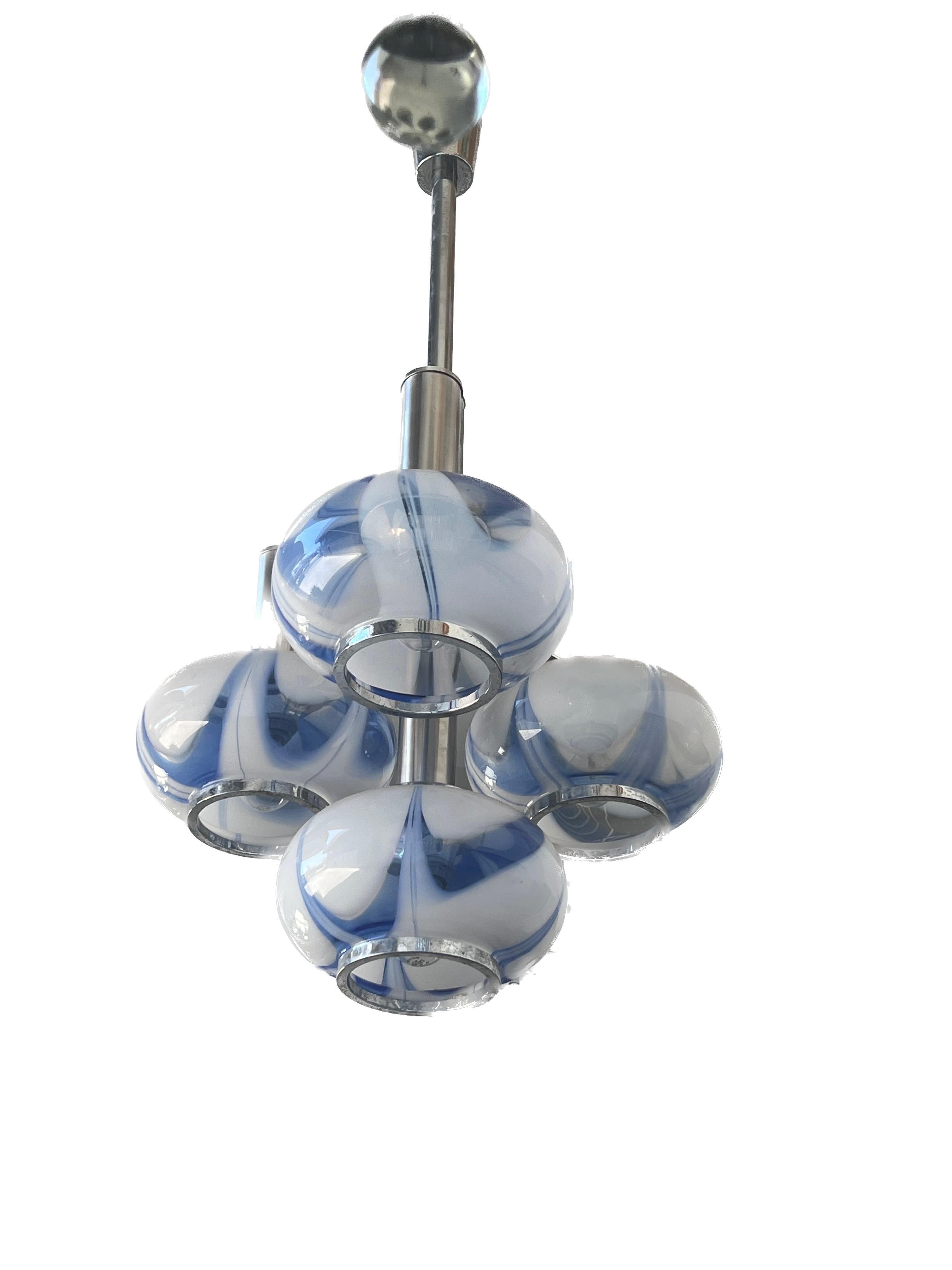 Mid Century Modern Italian Murano Glass and chrome pendant light.