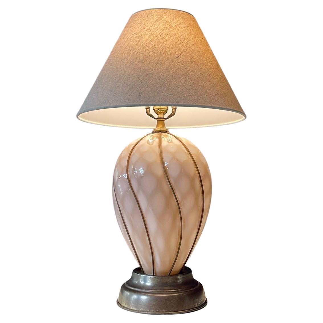 Mid-Century Modern Italian Murano Glass & Brass Table Lamp by Marbro