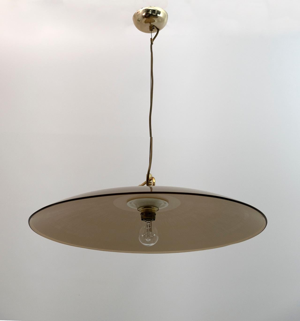 Suspension lamp in bronzed Murano glass, with brass details.