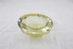 Mid-Century Modern Italian Murano Glass Round yellow and Clear Ashtray, 1970s
