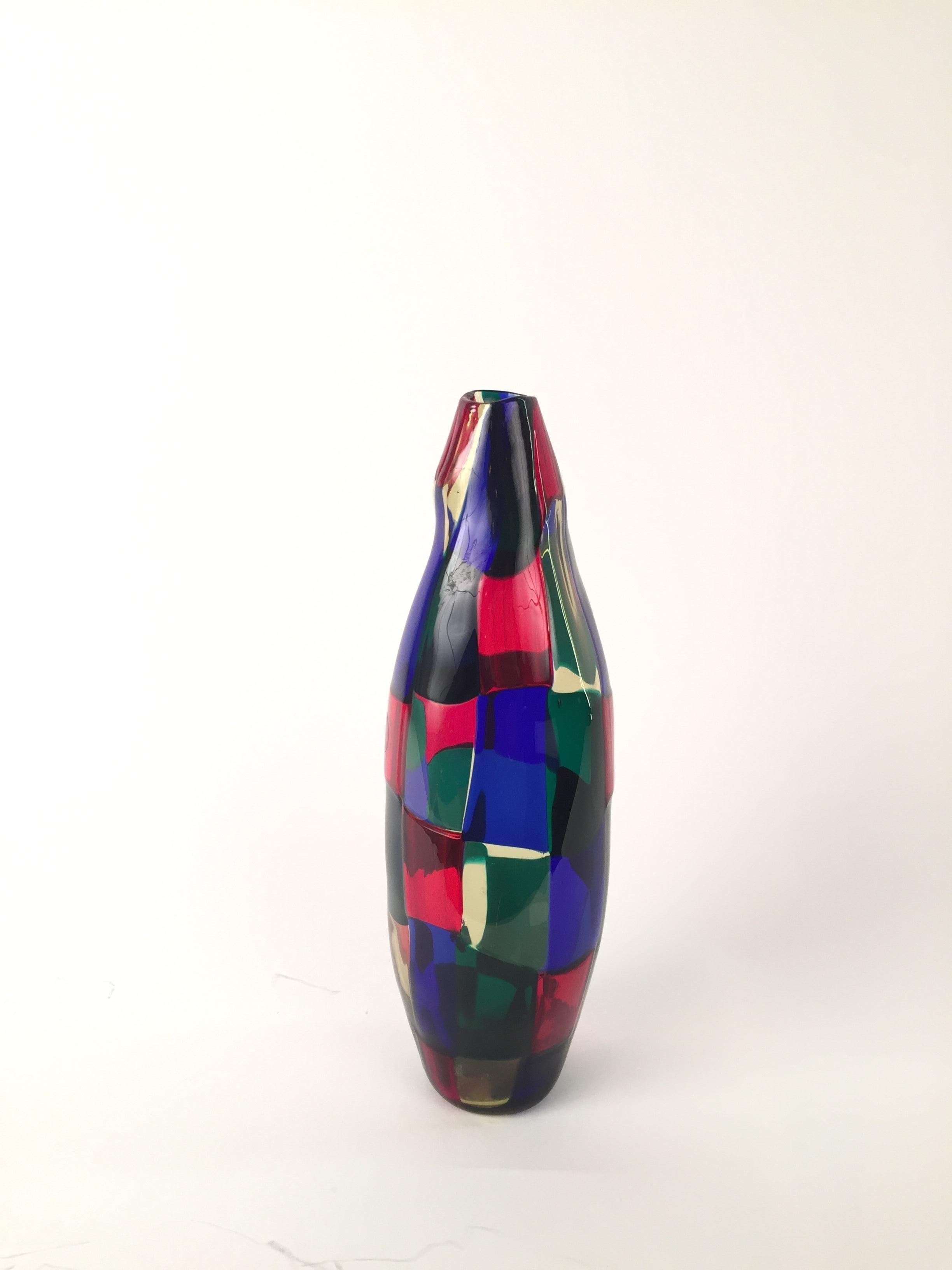 Mid-Century Modern Vase italien moderne du milieu du siècle dernier en verre de Murano, modèle Pezzato par Fulvio Bianconi en vente
