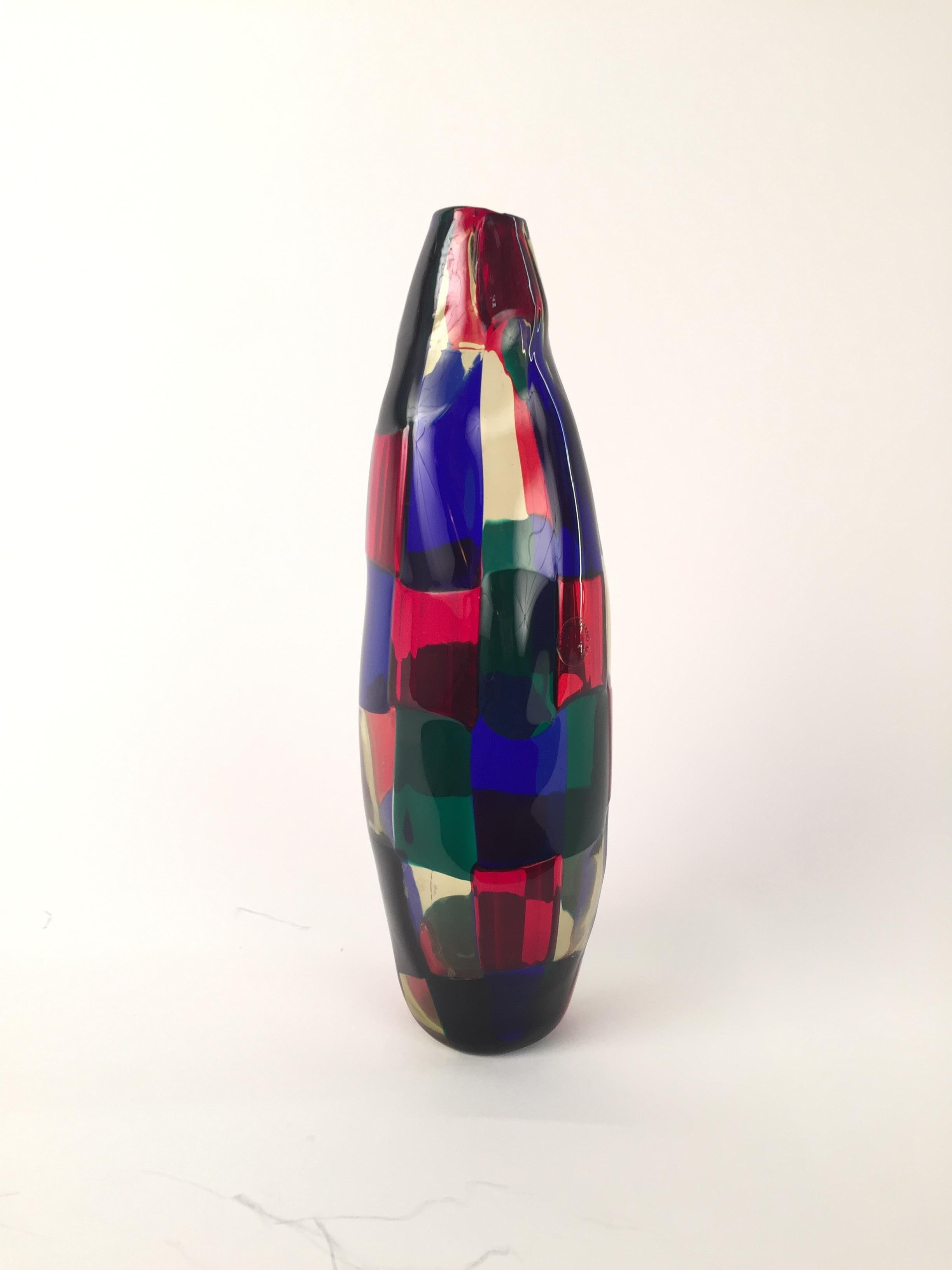 Vase italien moderne du milieu du siècle dernier en verre de Murano, modèle Pezzato par Fulvio Bianconi en vente 1