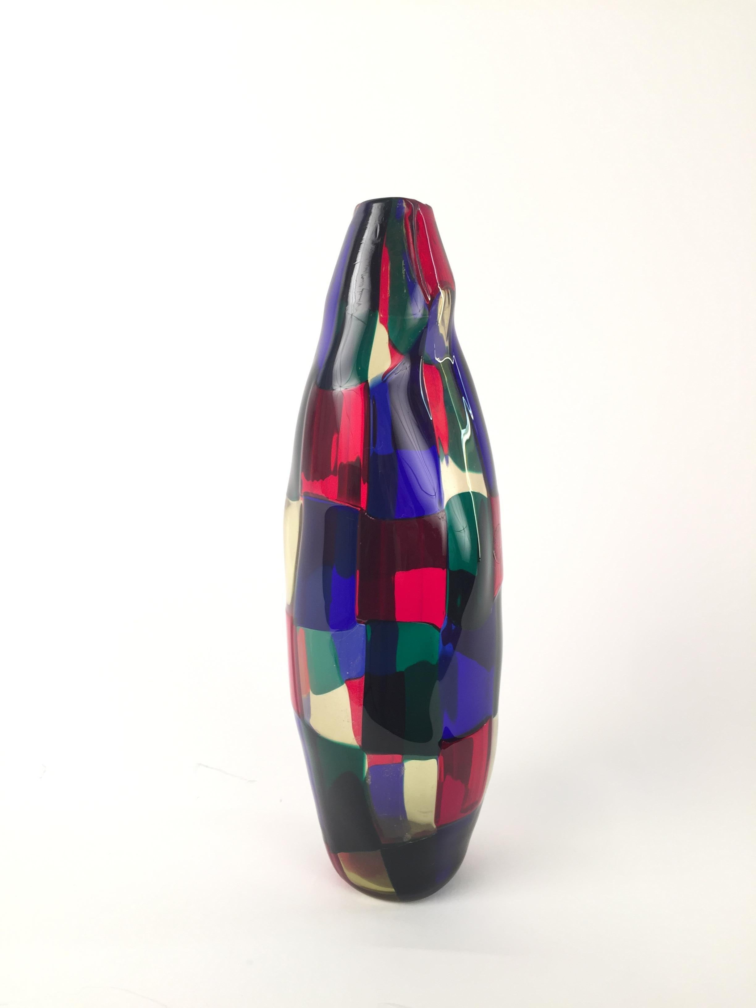 Vase italien moderne du milieu du siècle dernier en verre de Murano, modèle Pezzato par Fulvio Bianconi en vente 2
