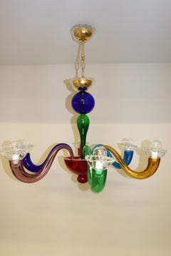 Mid-Century Modern Italian Murano Hand Blown Glass Chandelier Multi-Color Glass