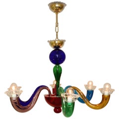 Mid-Century Modern Italian Murano Hand Blown Glass Chandelier Multi-Color Glass