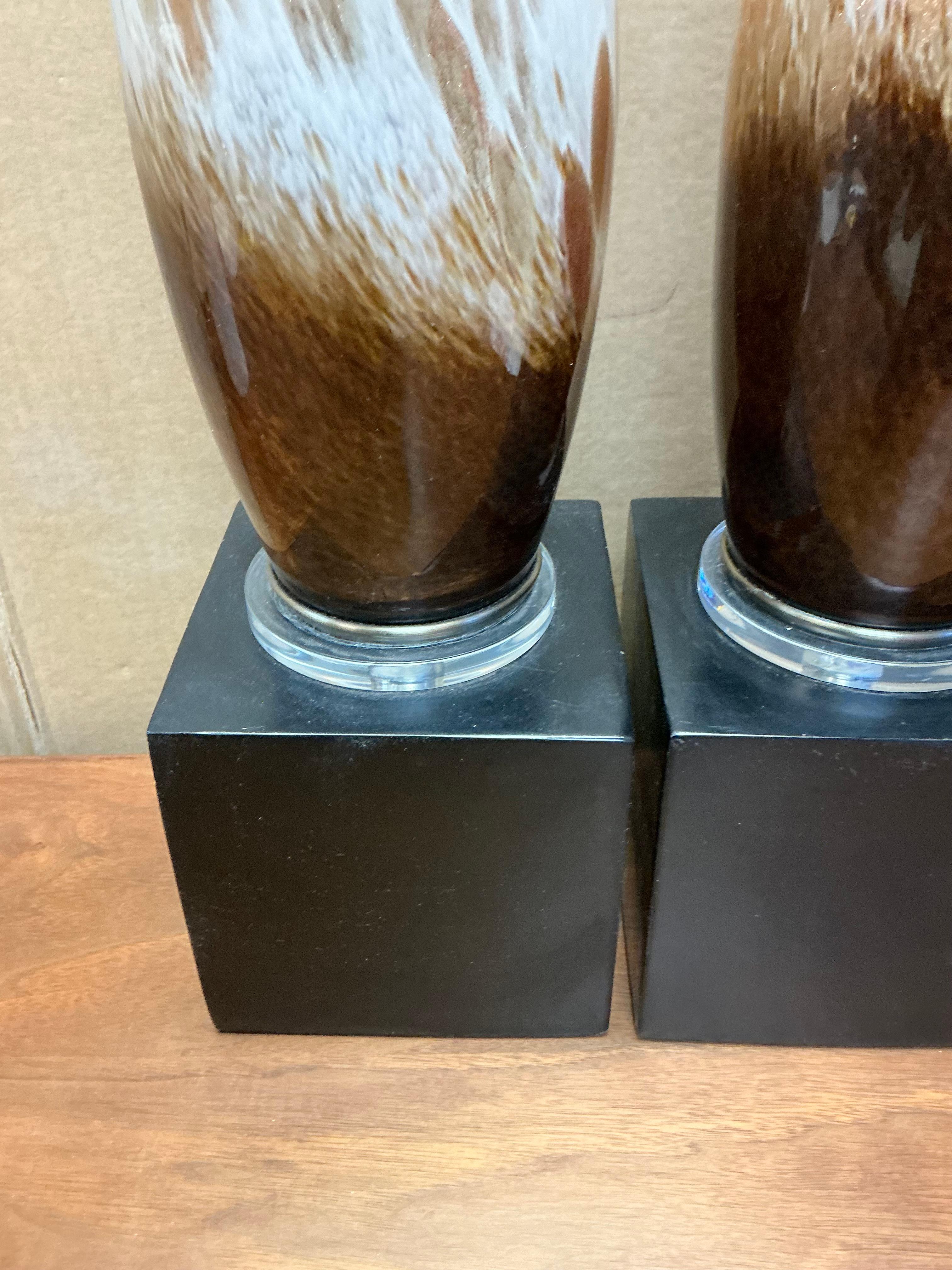 Mid-Century Modern Italian Murano Hand Blown Glass Table Lamps - Pair In Good Condition For Sale In Kennesaw, GA
