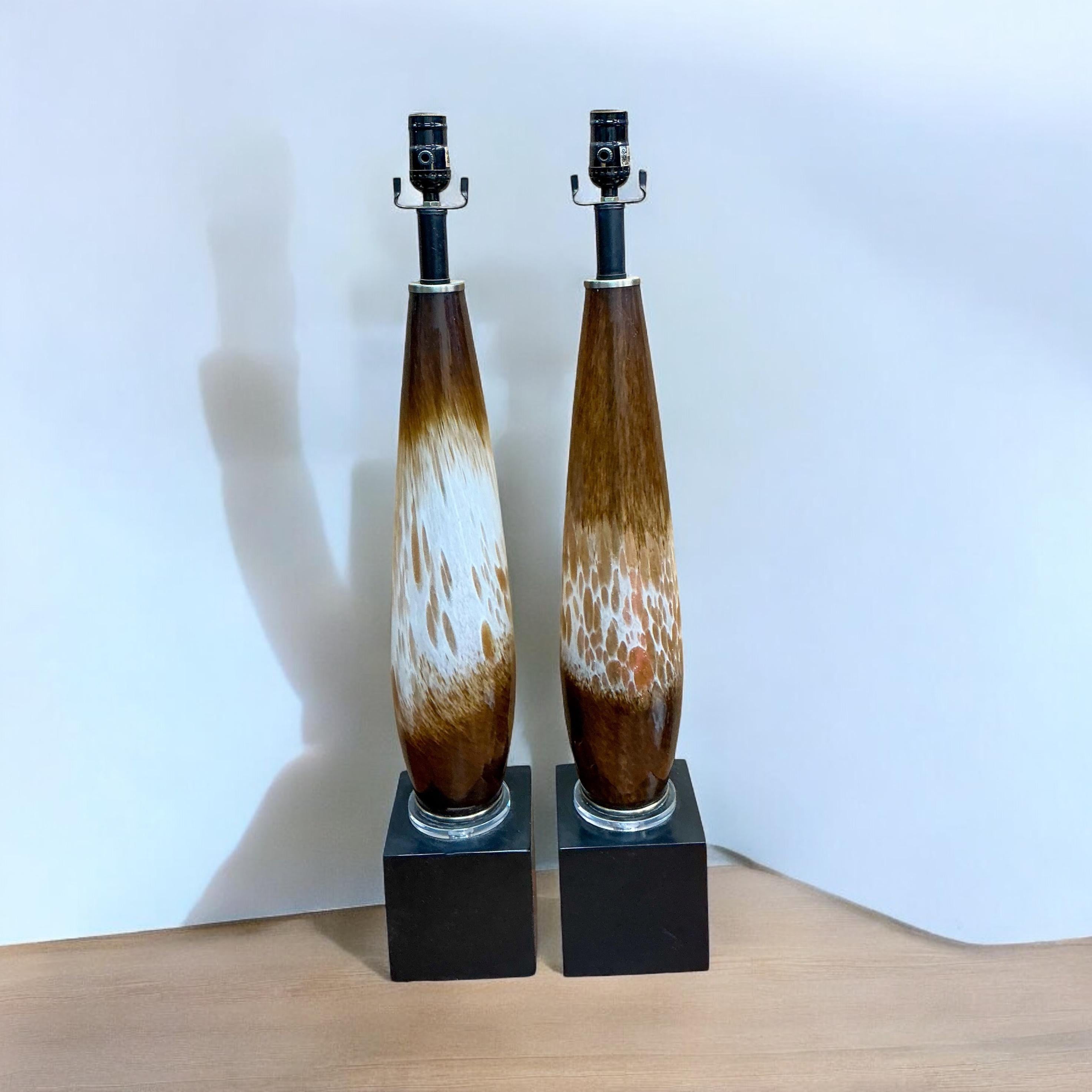 20th Century Mid-Century Modern Italian Murano Hand Blown Glass Table Lamps - Pair For Sale