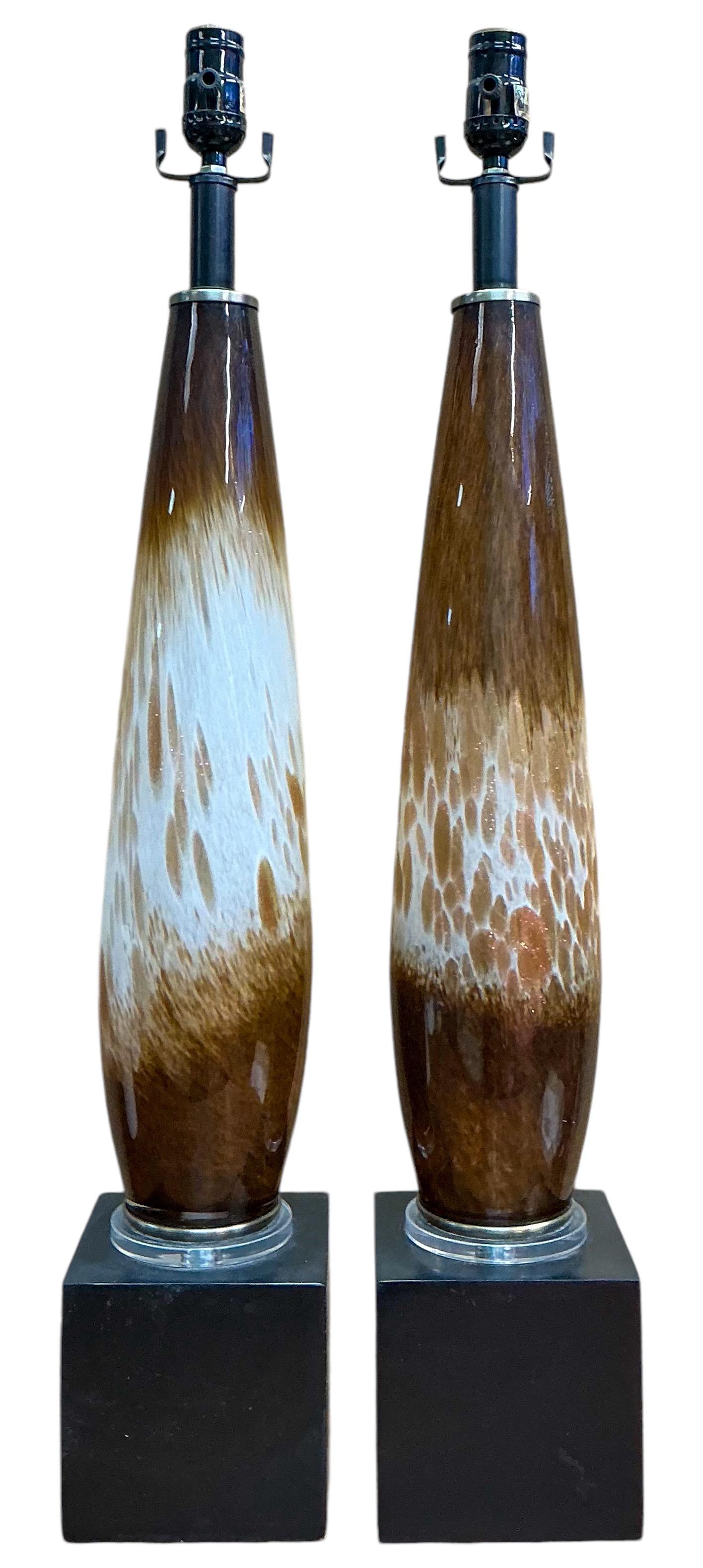 Mid-Century Modern Italian Murano Hand Blown Glass Table Lamps - Pair For Sale 1