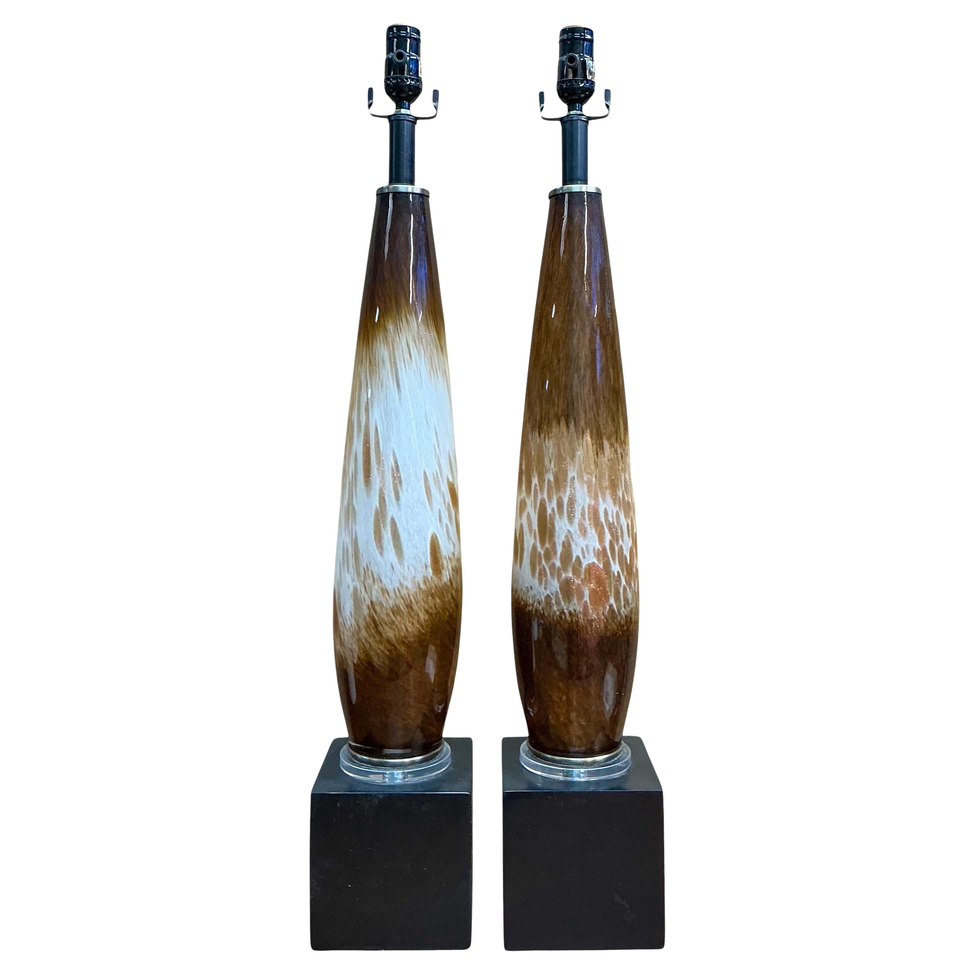 Lámparas de sobremesa de cristal soplado italiano de Murano de mediados de siglo - Pareja