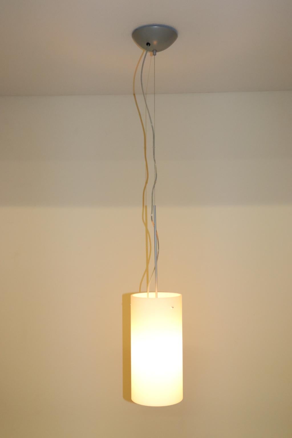 Blown Glass Mid-Century Modern Italian Murano Hand Blown White Glass Pendant Lamp For Sale