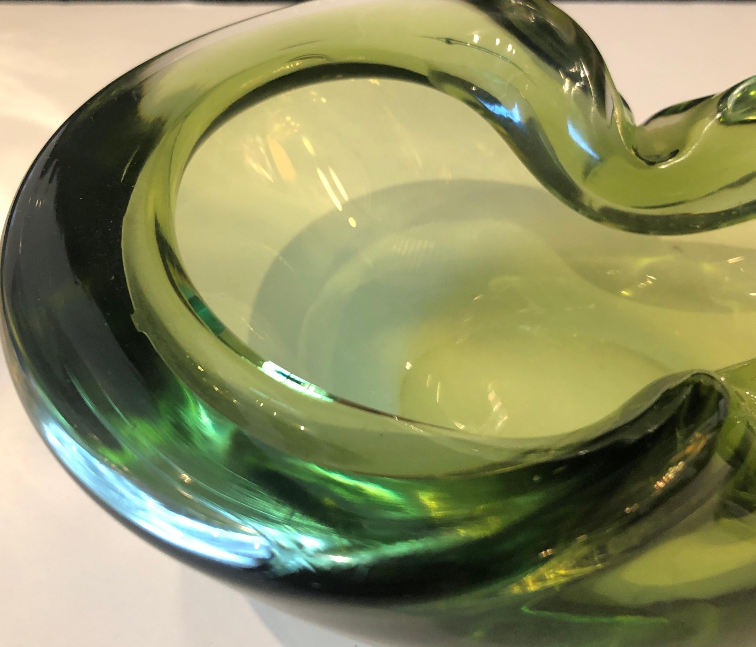 Italian Murano Blown Glass Peridot Green Ashtray / Candy Bowl / Bowl For Sale 11