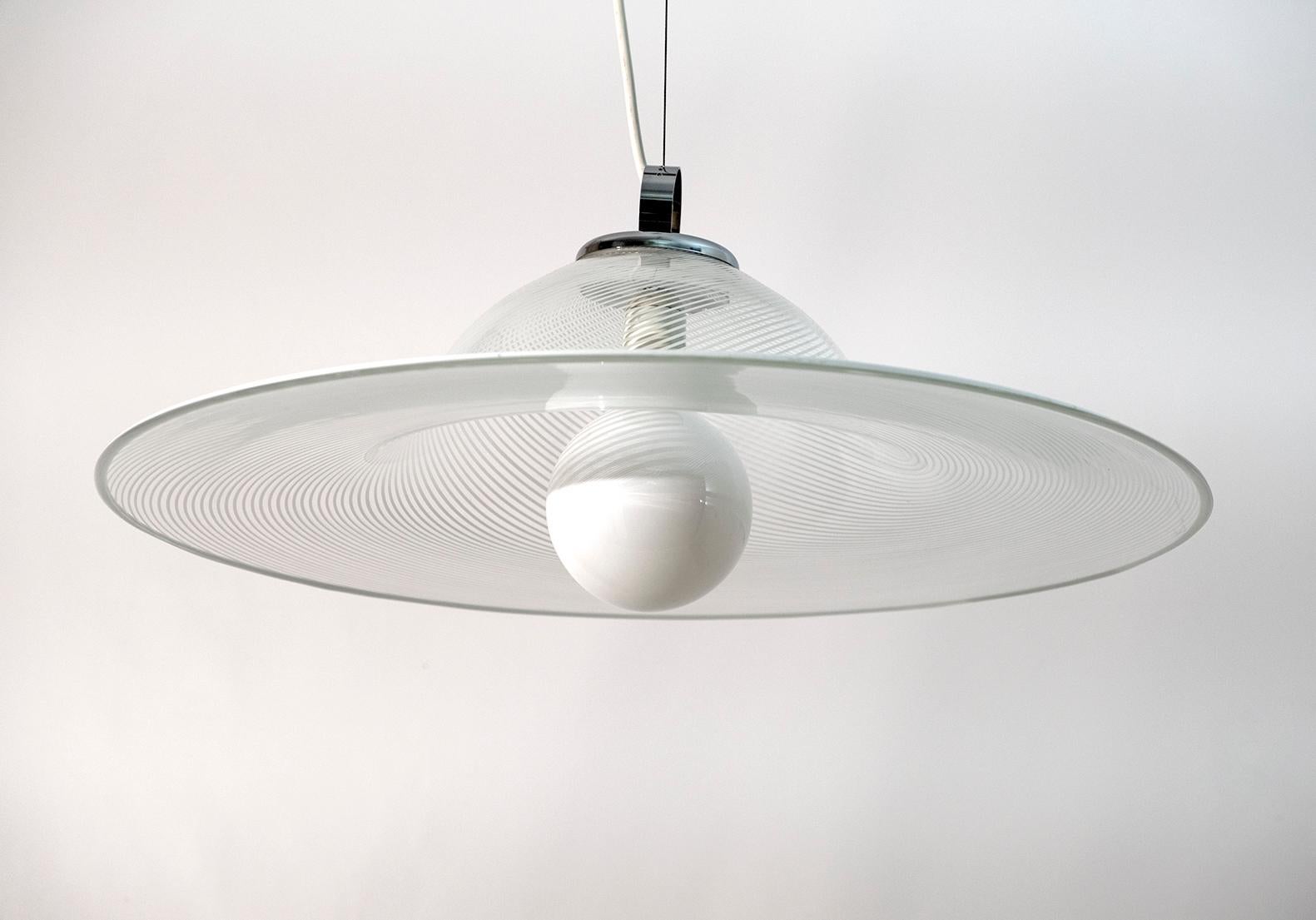 Late 20th Century Mid-Century Modern Italian Murano Spiral Glass Pendant Lamp, 1970s For Sale