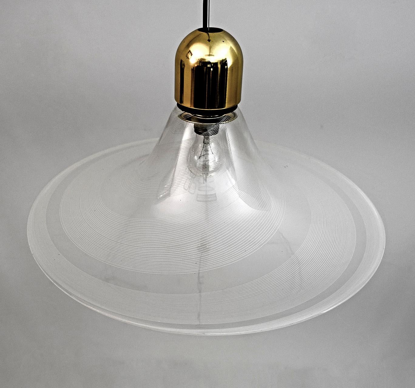 Brass Mid-Century Modern Italian Murano Spiral Glass Pendant Lamp, 1970s For Sale