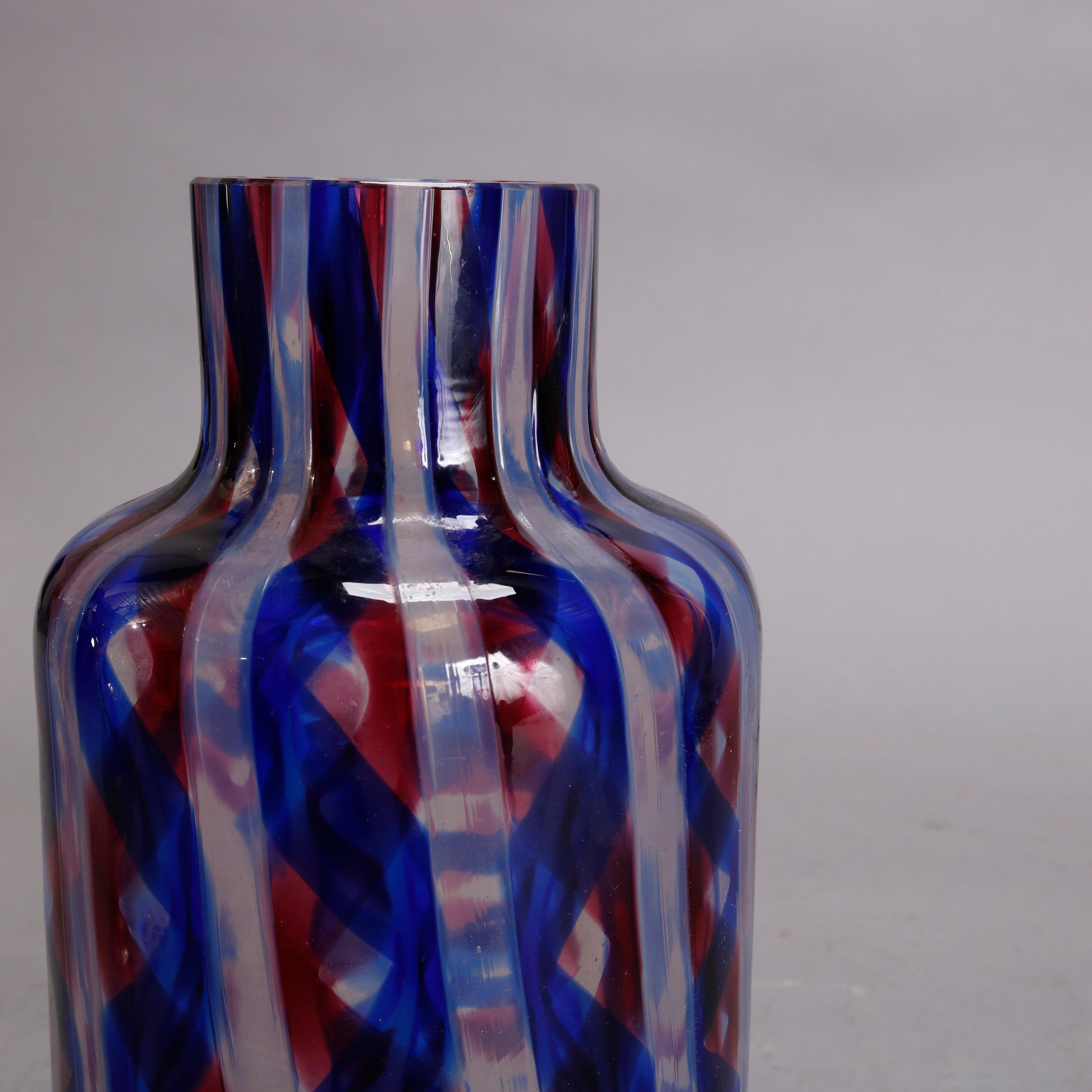 Hand-Crafted Mid-Century Modern Italian Murano Swirl Glass Spirits Decanter, circa 1940