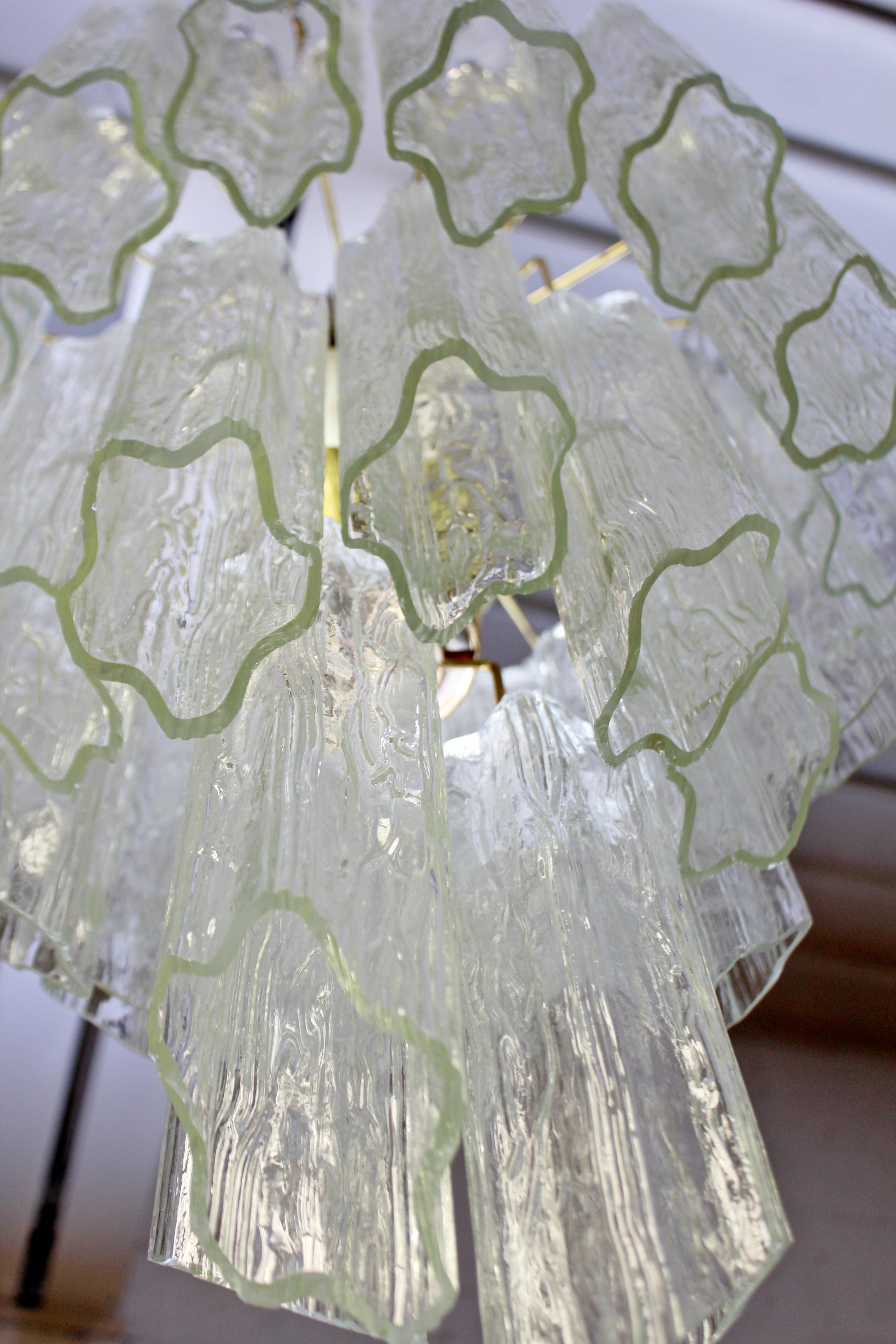 Late 20th Century Mid-Century Modern Italian Murano Tronchi Slant Cut Glass Brass Chandelier 1970s