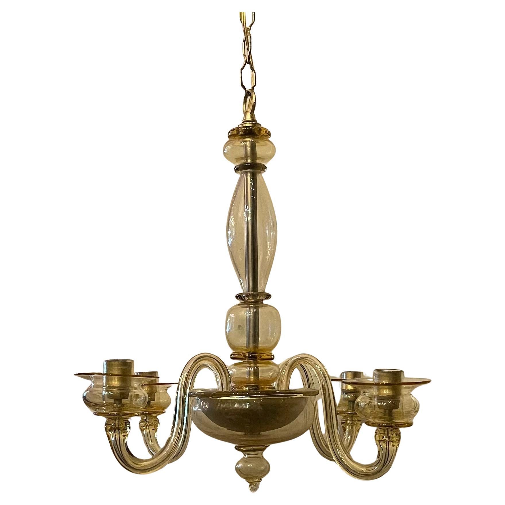 Mid-Century Modern Italian Murano Venetian Gold Barovier Seguso Chandelier