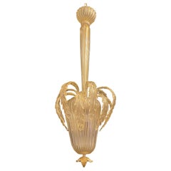 Lampadario di Murano moderno di metà secolo con scaglie d'oro Barovier Seguso
