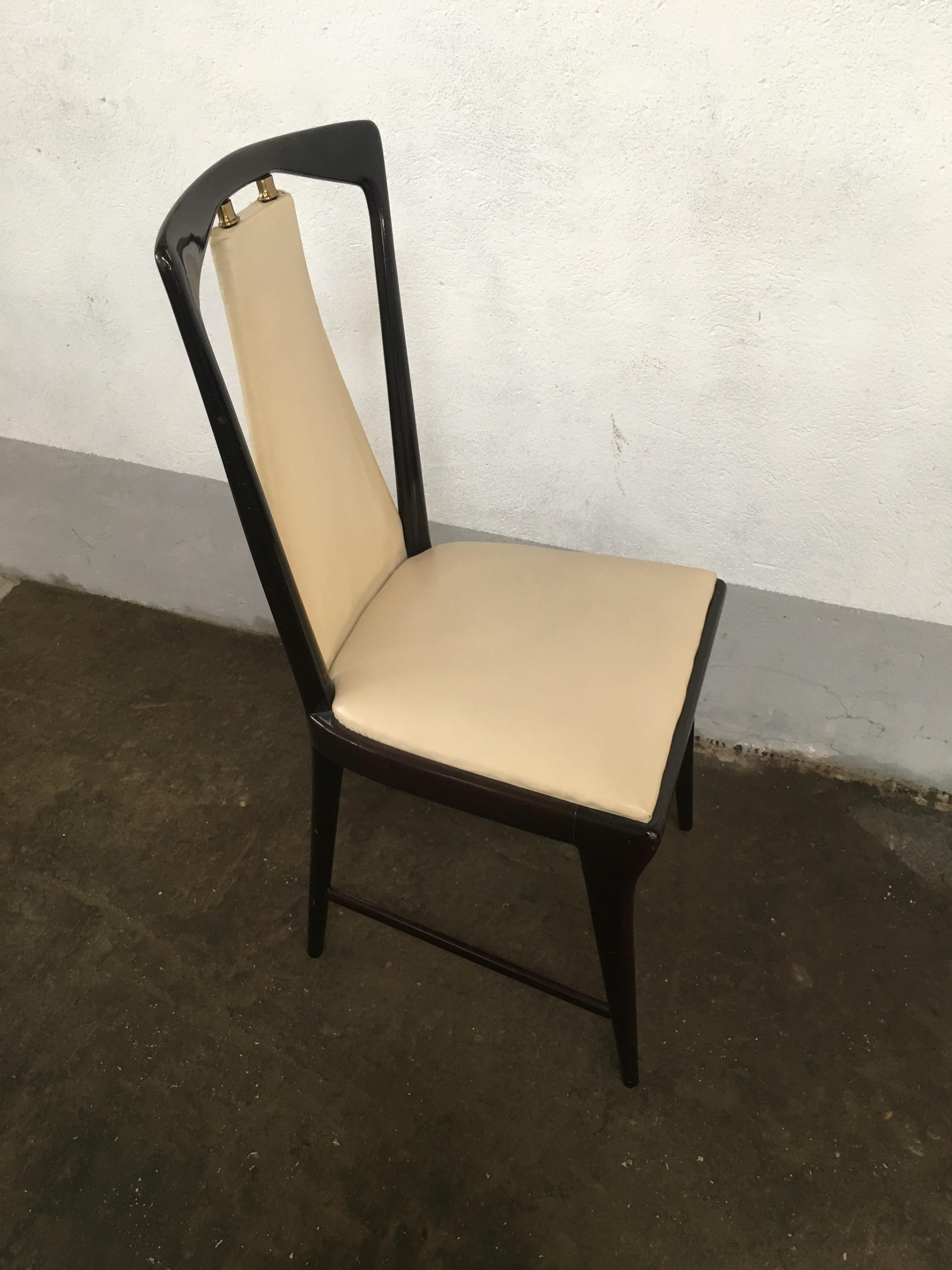 Mid-Century Modern Italian O. Borsani Set of 8 Mahogany and Faux Leather Chairs 6