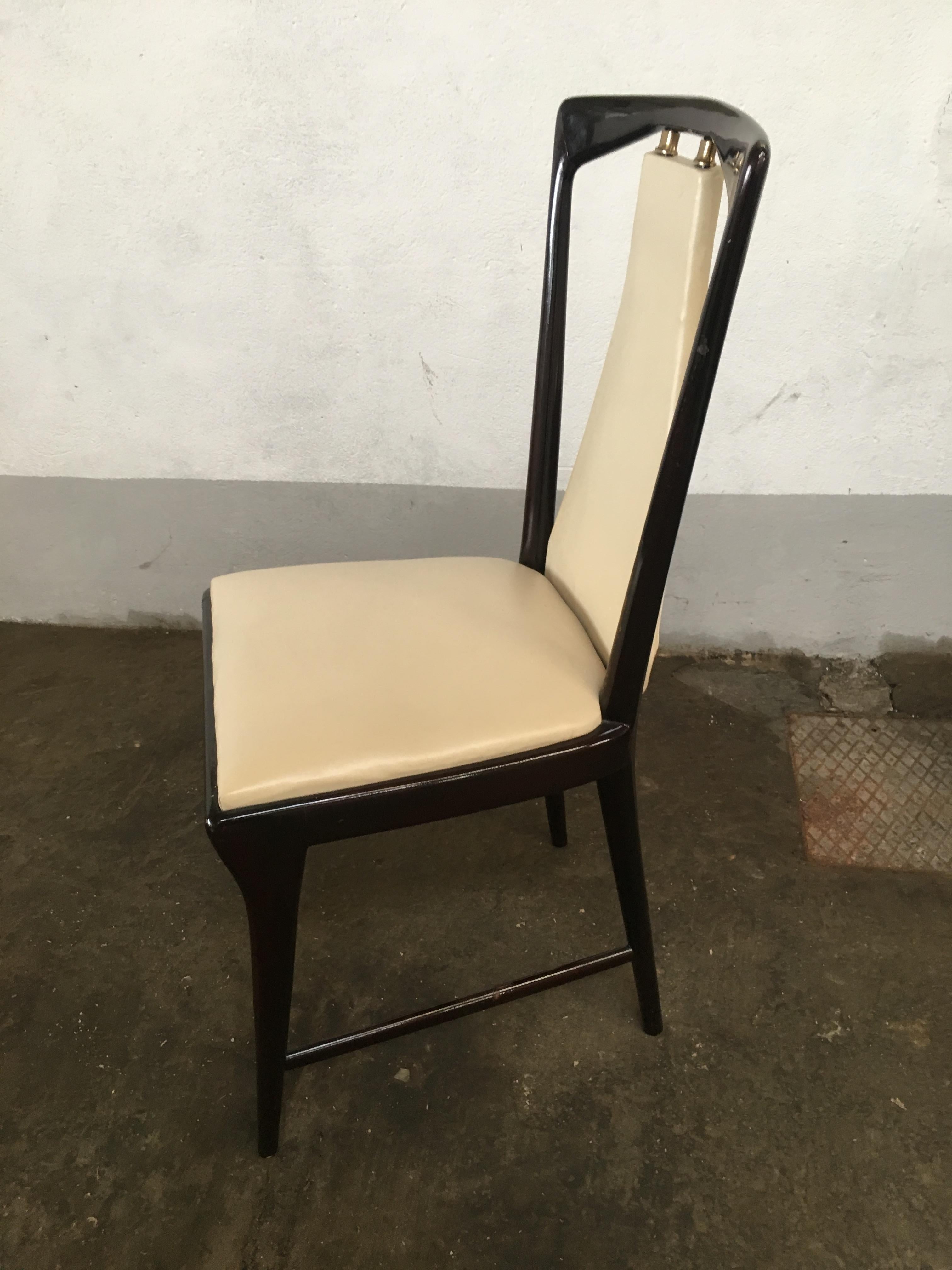 Mid-Century Modern Italian O. Borsani Set of 8 Mahogany and Faux Leather Chairs 3