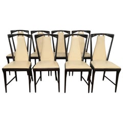 Mid-Century Modern Italian O. Borsani Set of 8 Mahogany and Faux Leather Chairs