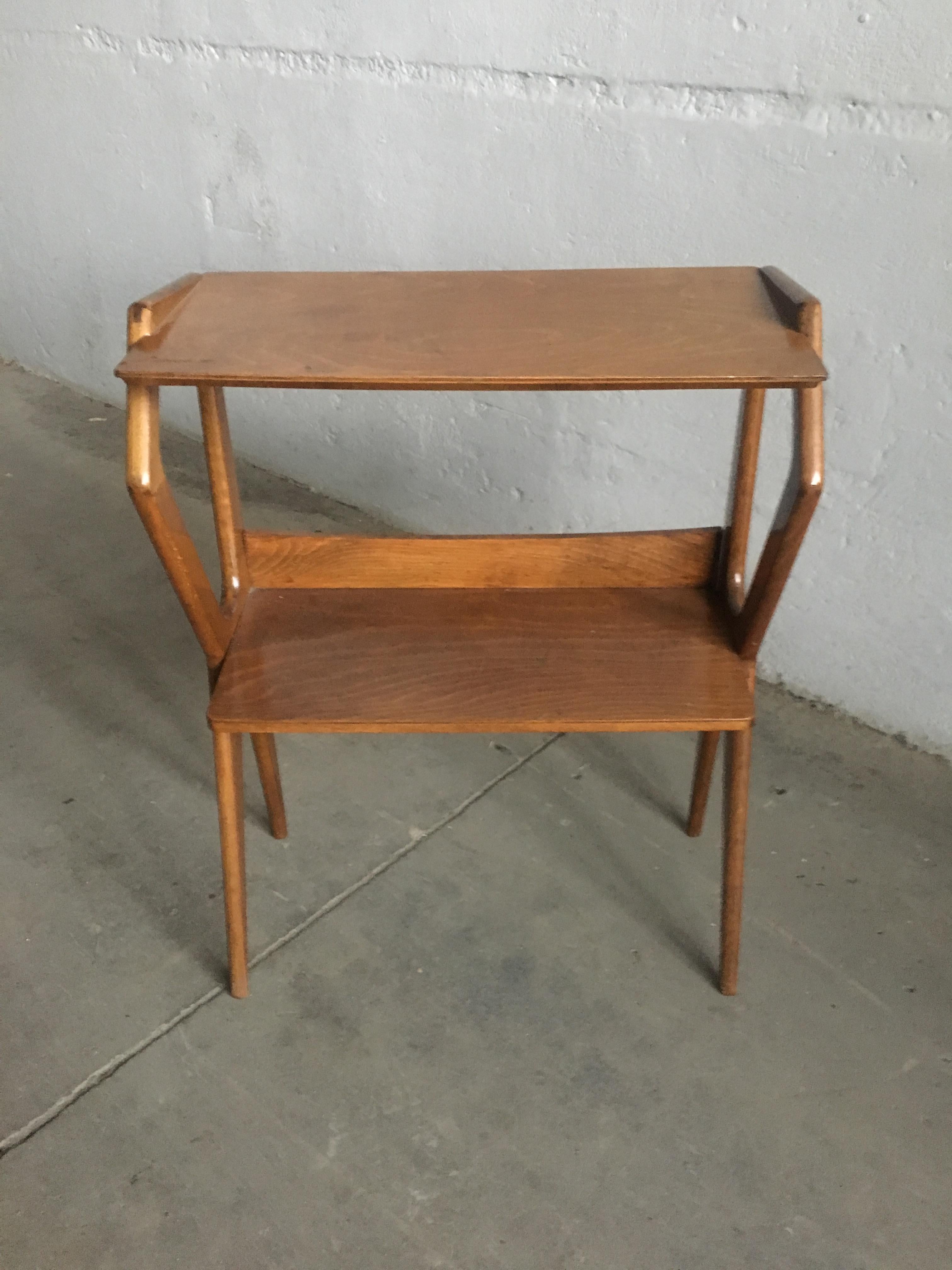 Mid-Century Modern Italian Oak Console Table with Shelves, 1950s In Good Condition In Prato, IT
