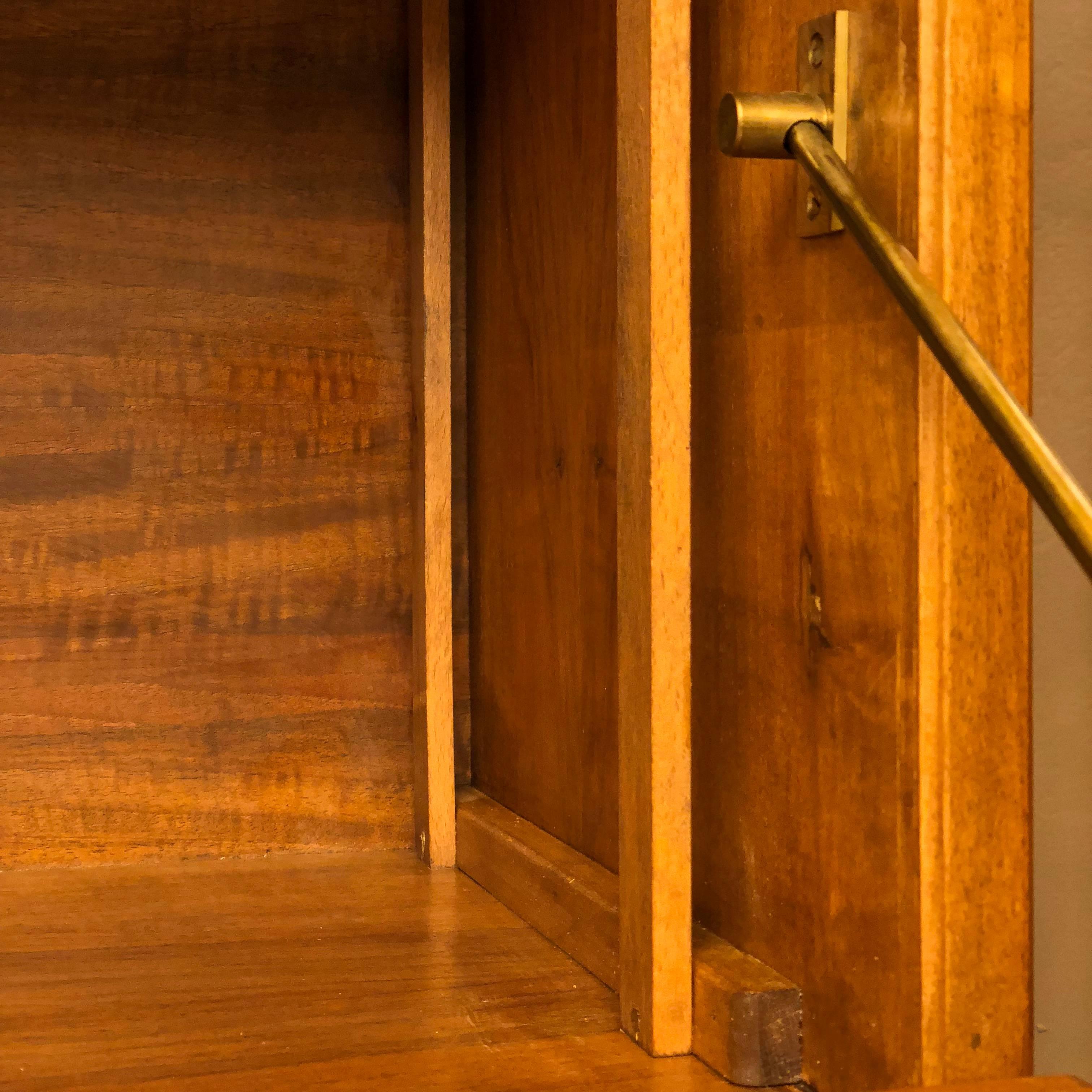 Mid-20th Century Mid-Century Modern Italian Oak Credenza with Two Doors and Brass Legs