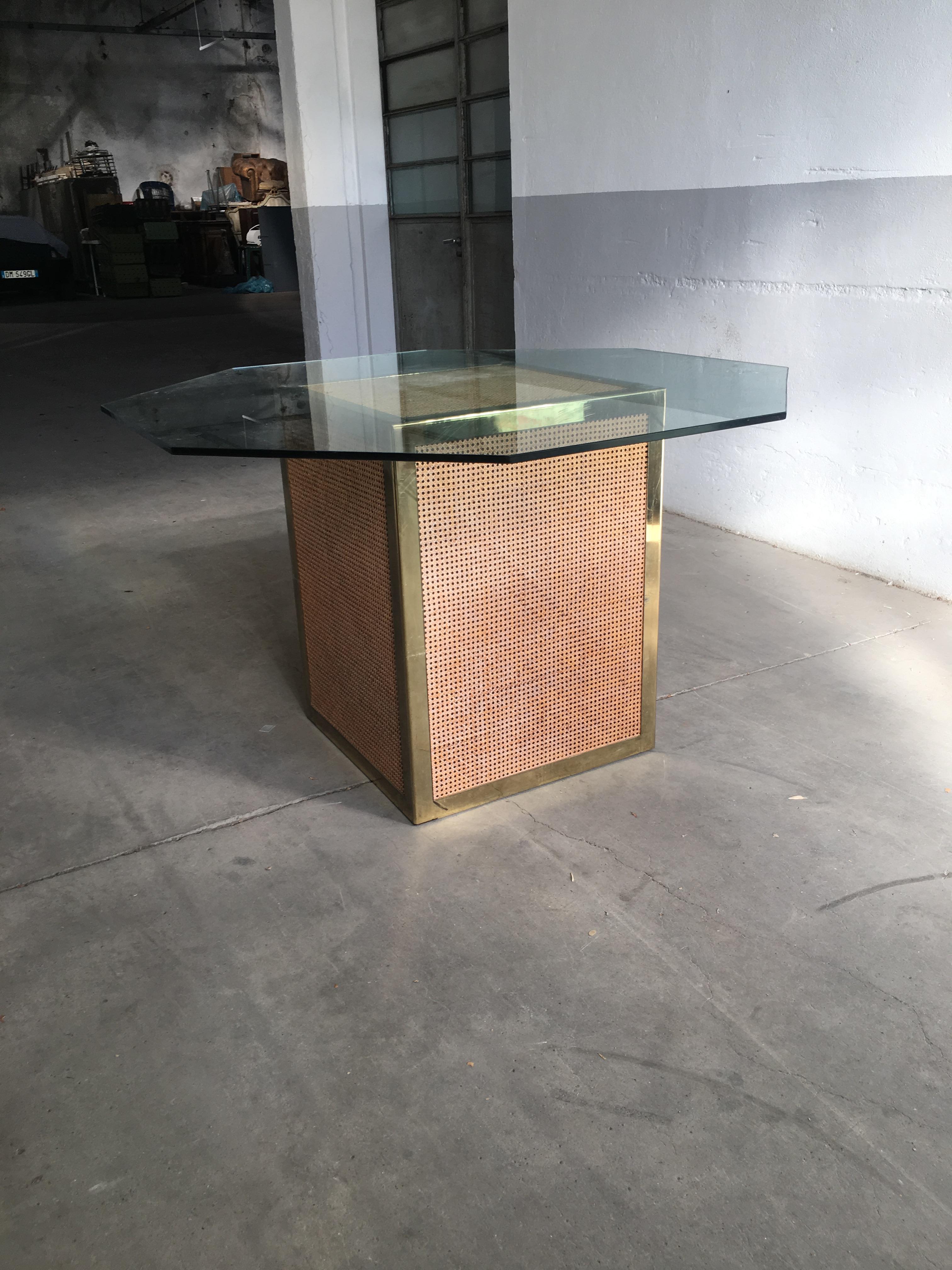Mid-Century Modern Italian Octagonal Dining Table with Vienna Straw Base In Good Condition For Sale In Prato, IT