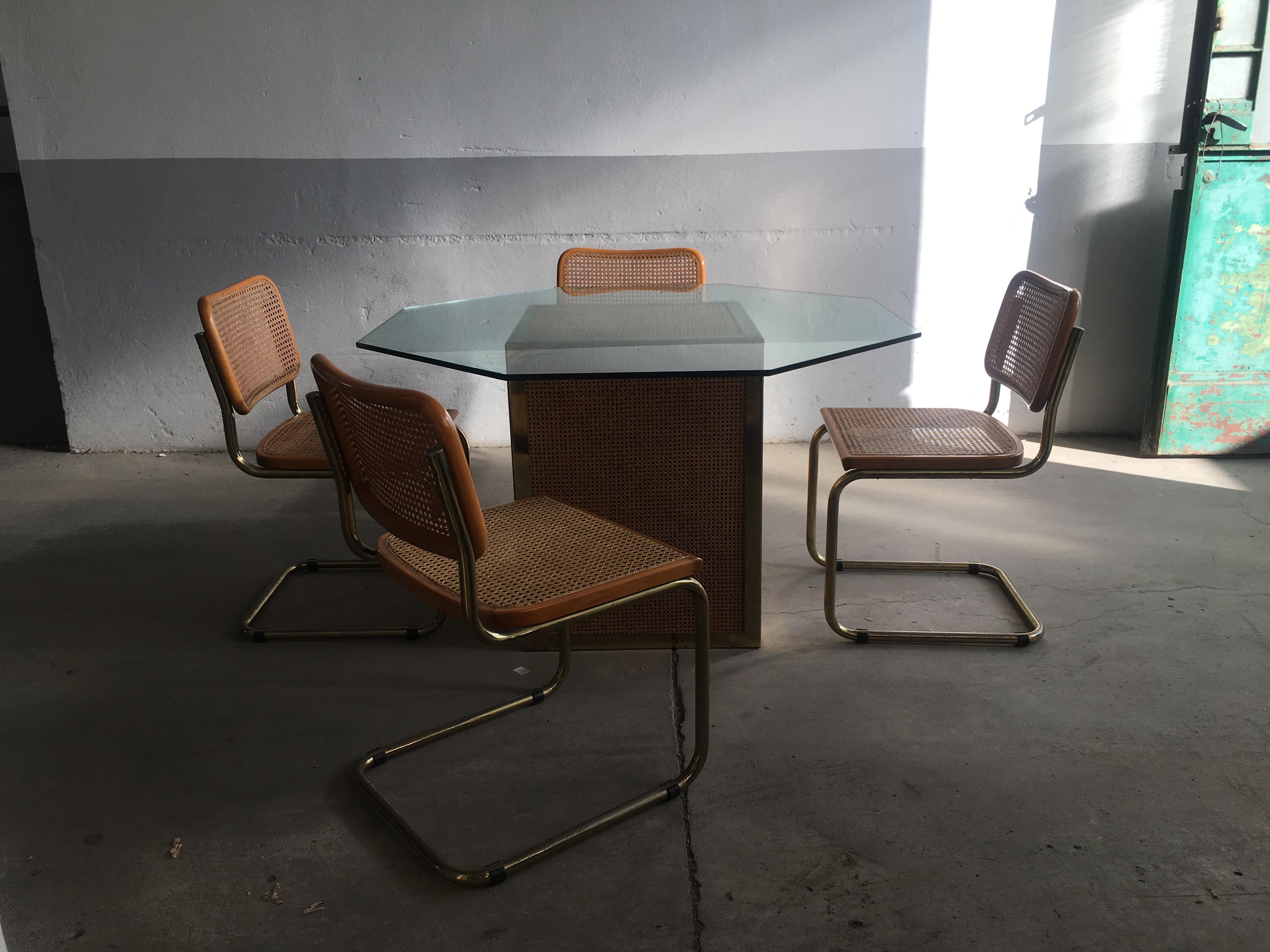 Mid-Century Modern Italian Octagonal Top Glass Table with Vienna Straw Base 6