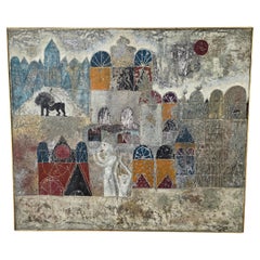 Peinture à l'huile italienne moderne du milieu du siècle dernier Losi Cinello (1928-1982) - Paysage urbain