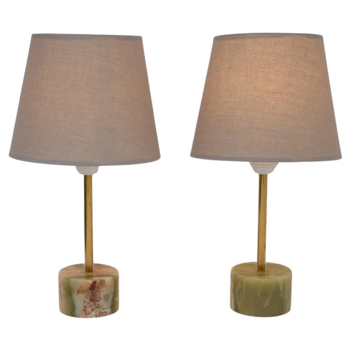 Mid-century Modern Italian onyx /brass table lamps. For Sale