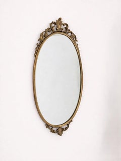 Mid-Century Modern Italian Oval Bronze Cast Mirror Louis XV Baroque Style, 1950s