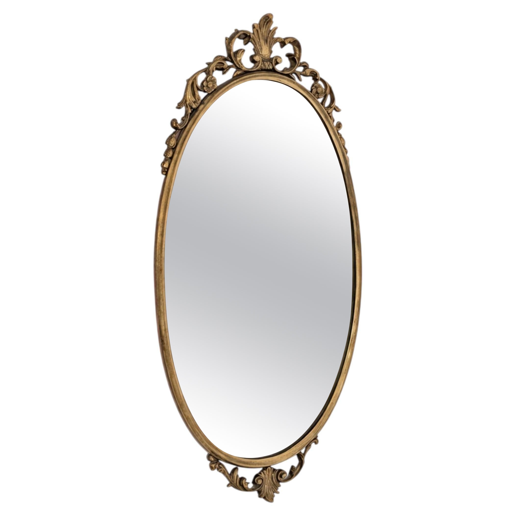 Mid-Century Modern Italian Oval Bronze Cast Mirror Louis XV Baroque Style, 1950s For Sale