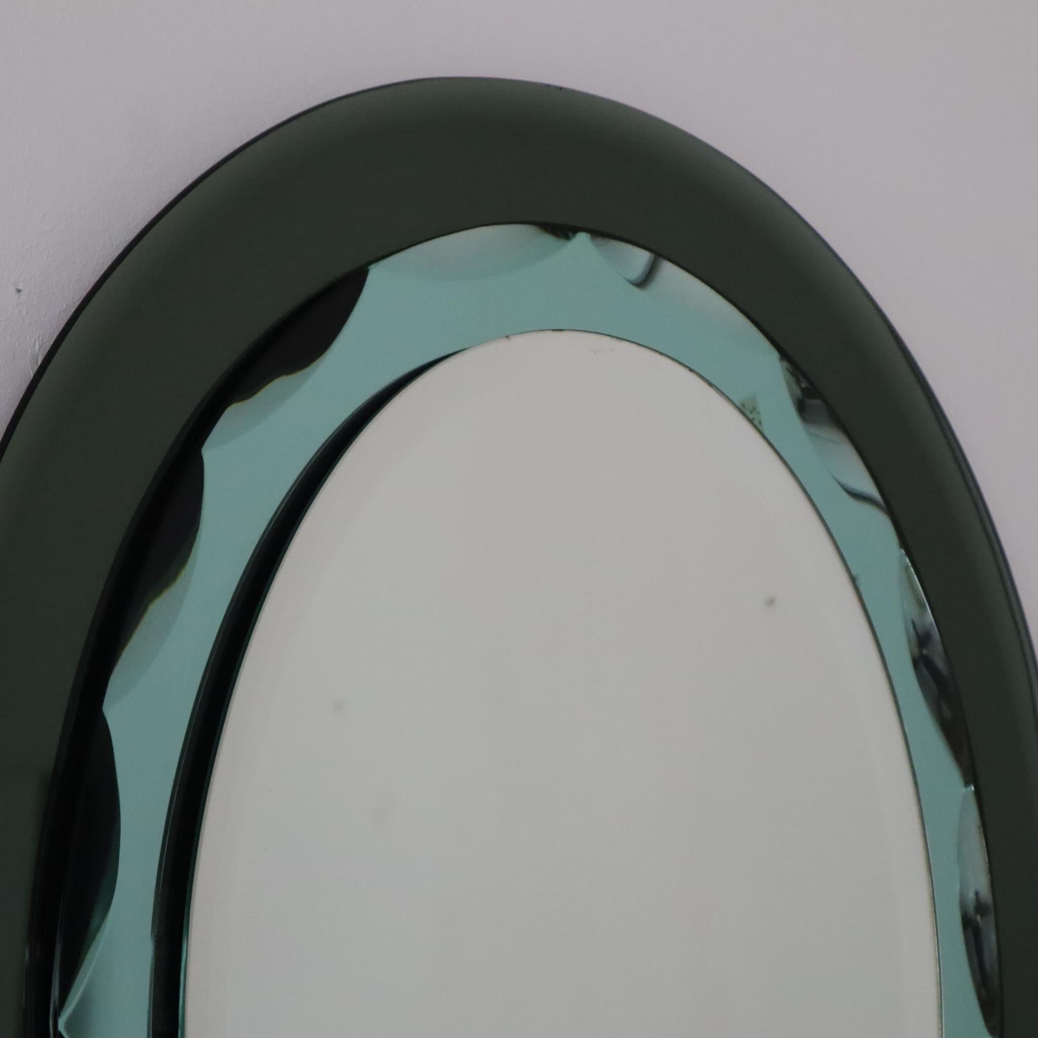 Italian Mid-century modern italian oval green mirror by Cristal Art, Italy, 1960s For Sale