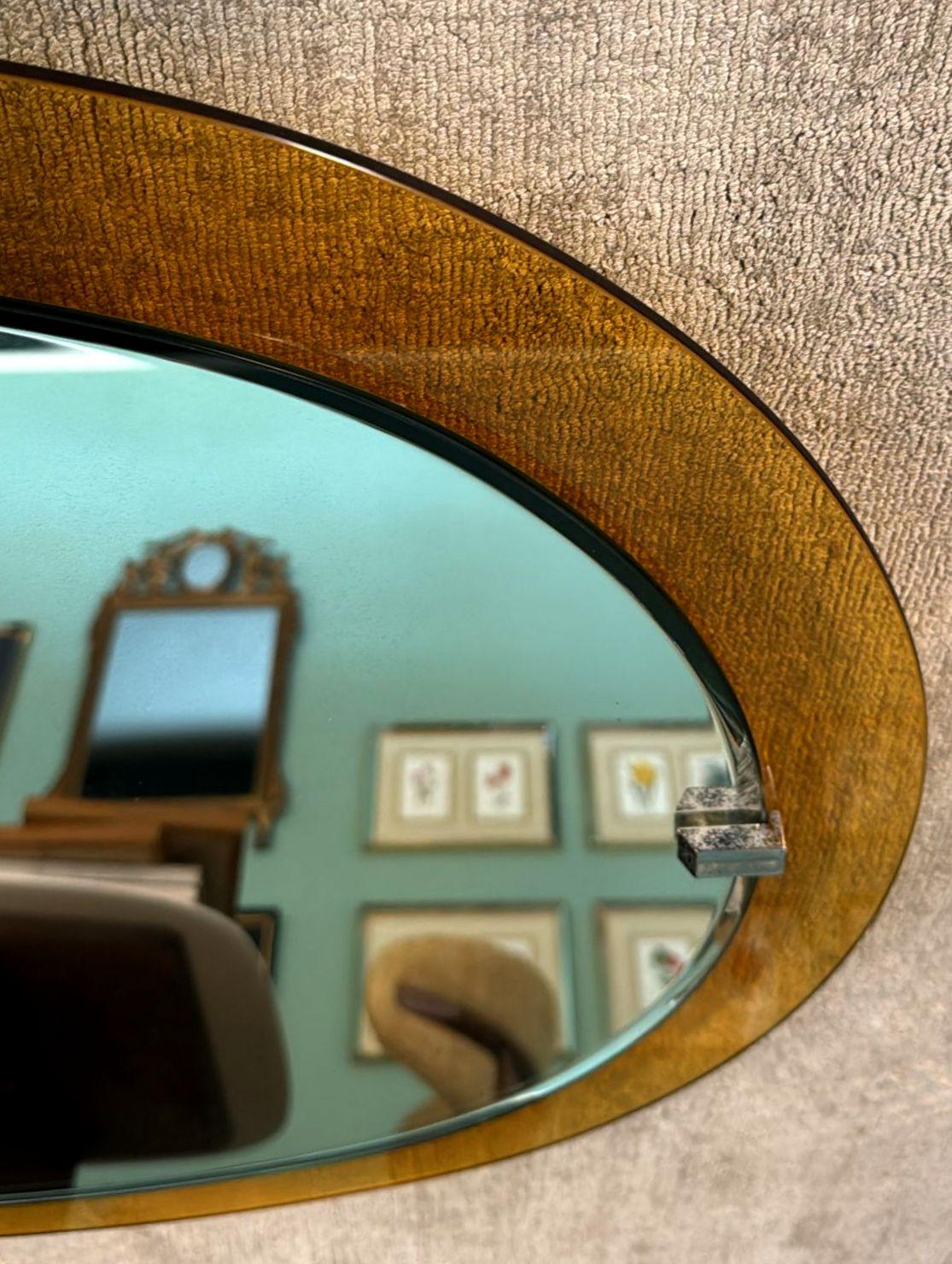 Mid-Century Modern Italian Oval Mirror In Colored Glass By Veca For Fontana Arte For Sale 5
