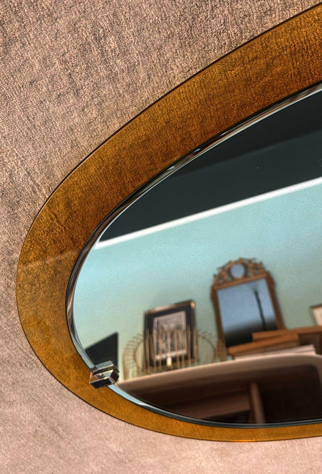 Mid-Century Modern Italian Oval Mirror In Colored Glass By Veca For Fontana Arte For Sale 6