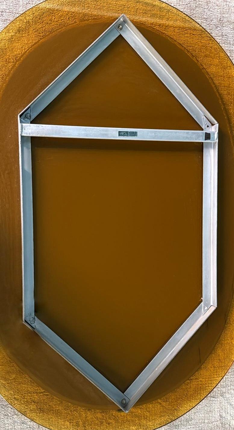Mid-Century Modern Italian Oval Mirror In Colored Glass By Veca For Fontana Arte For Sale 13