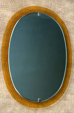 Espejo Oval Italiano De Mitad De Siglo En Cristal De Color Por Veca Para Fontana Arte