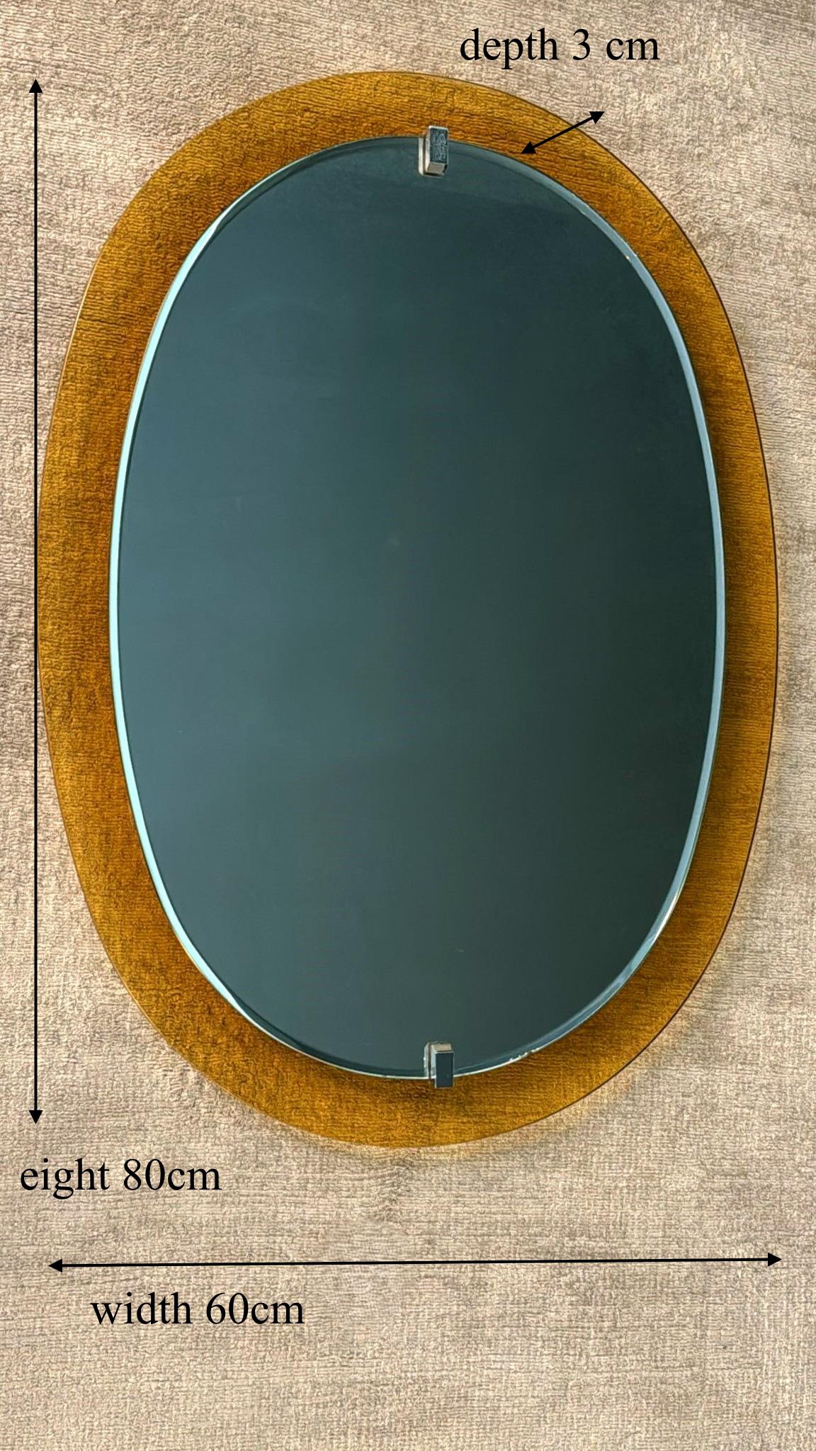 Mid-Century Modern Italian Oval Mirror In Colored Glass By Veca For Fontana Arte For Sale 15