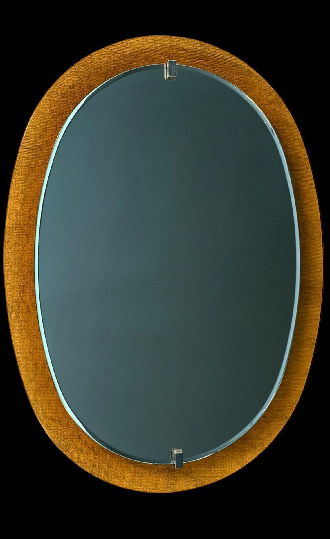 Hand-Crafted Mid-Century Modern Italian Oval Mirror In Colored Glass By Veca For Fontana Arte For Sale