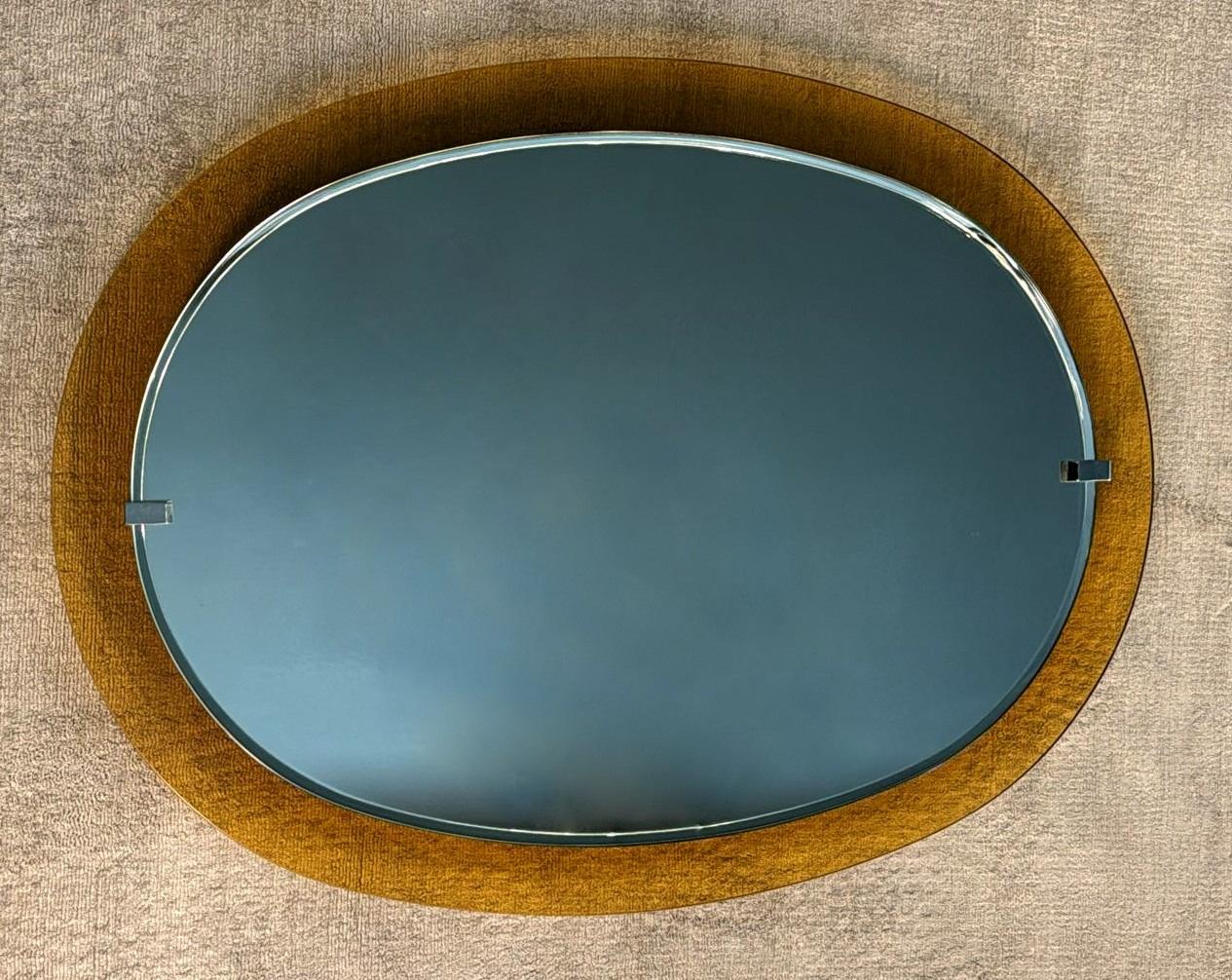 20th Century Mid-Century Modern Italian Oval Mirror In Colored Glass By Veca For Fontana Arte For Sale